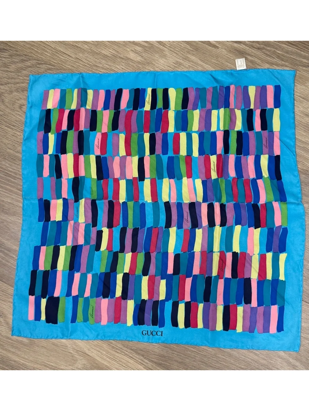 Vintage Guccis Silk 1970s 1980s Scarf 18” Abstract Color Block Made in Italy